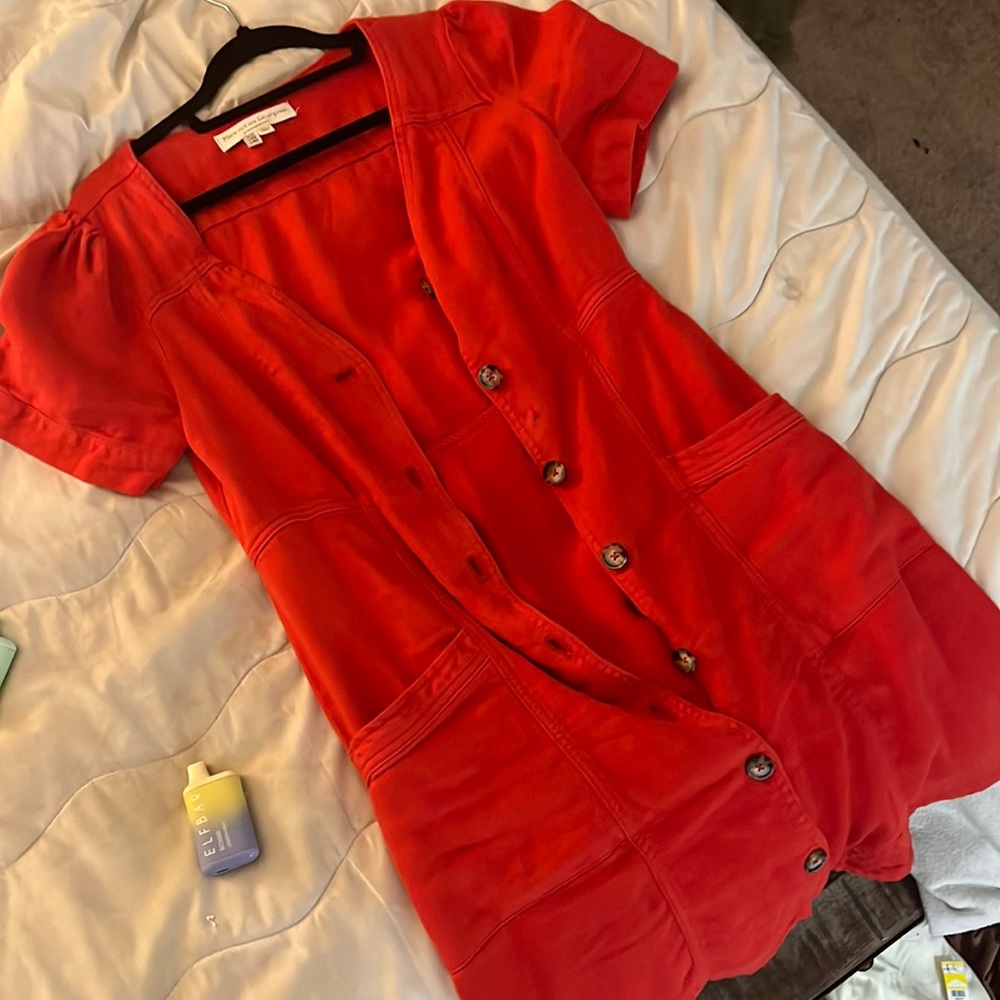 Bright red button down dress